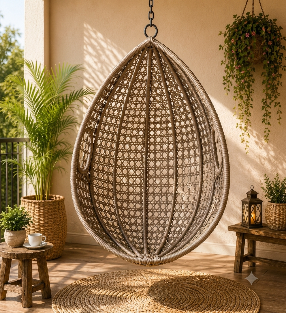Resin Rattan Teardrop Wicker Hanging Egg Chair Swing S4